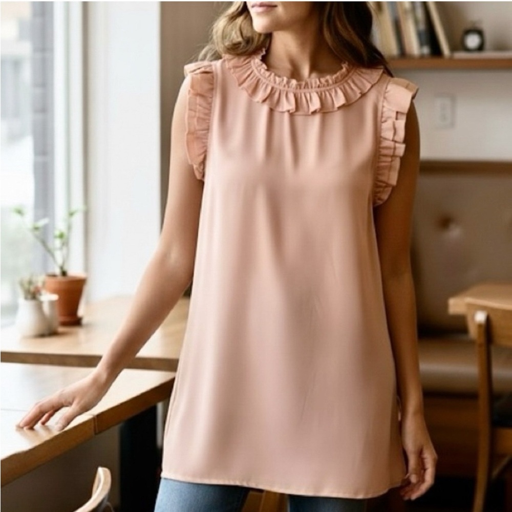 Zara Couture Silk Ruffle Sleeveless Top Dusty Rose